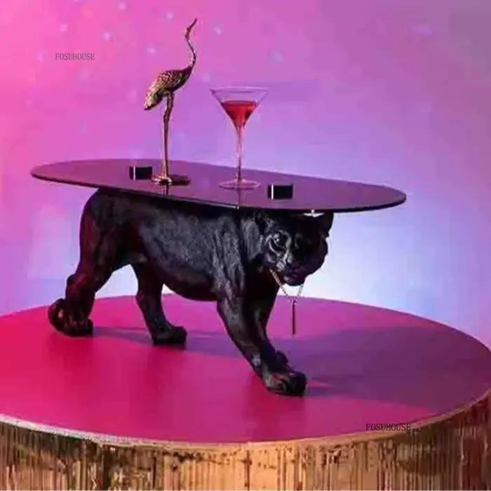 Table basse en verre avec motif léopard, design moderne, meubles décoratifs pour salon, appartement, table d'appoint, maison de luxe
