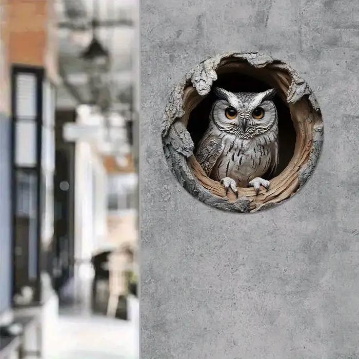 Thème mural de hibou contemporain rond en bois