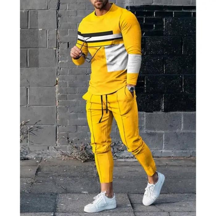 Ensemble de vêtements pour hommes, t-shirt à manches longues + pantalon, survêtement décontracté, costume 2 pièces, vêtements de sport pour printemps, Streetwear surdimensionné