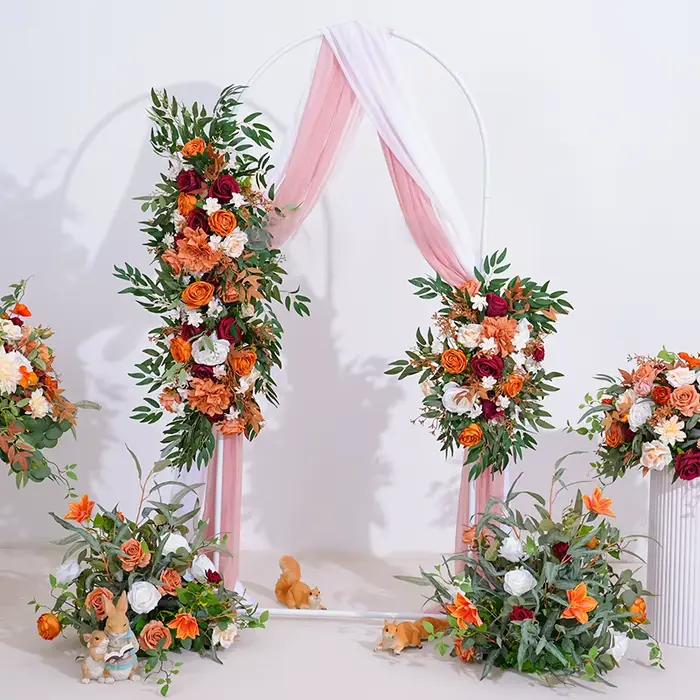 Série de couleurs d'automne avec décoration de rangée de fleurs vertes, cadre d'arrière-plan de mariage, accessoires d'arrangement Floral de scène d'événement H863634