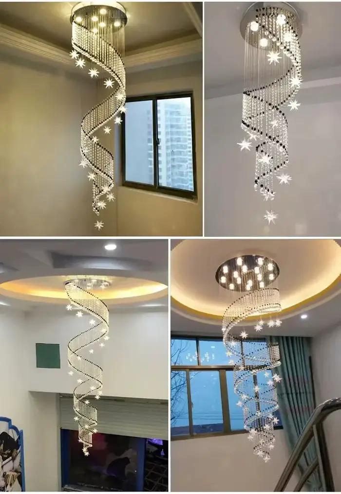 Lustre en cristal d'escalier Duplex moderne pour salon lampes suspendues longues décor à la maison couloir hall Villla