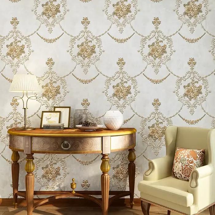 3D fleur pastorale Non-tissé papier peint vert Style européen chambre salon canapé TV fond