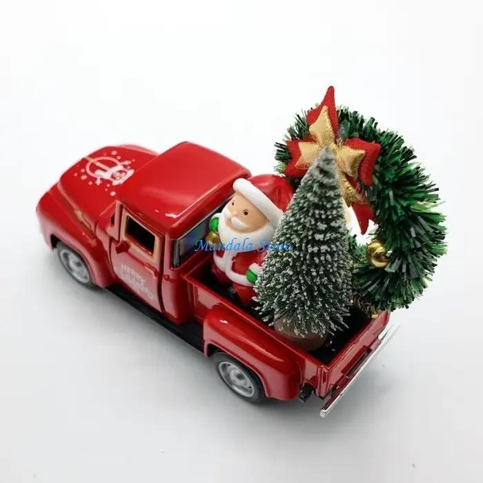 U2JC – décorations camion noël, pick-up en métal avec cloches à nœud papillon, couronne noël, ornements d'arbre père