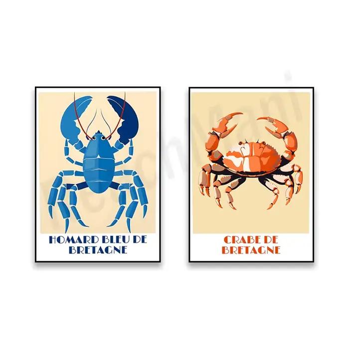 Brittany Crab, Brittany Blue Lobster affiche toile impression photo vintage milieu du siècle cuisine salle à manger décor à la maison