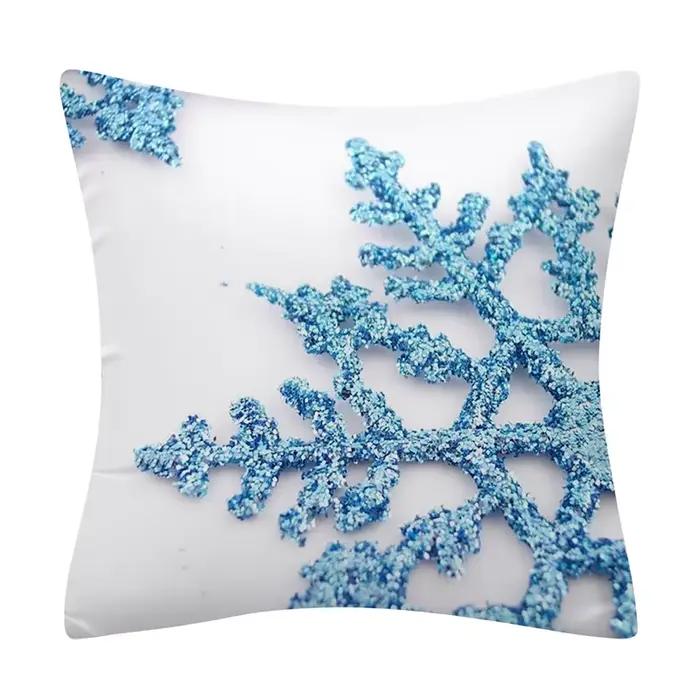 Juste de coussin imprimée bleu et blanc