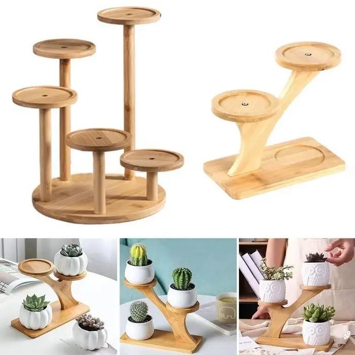 Étagère en bambou support de fleurs de bureau multicouche en forme de branche d'arbre
