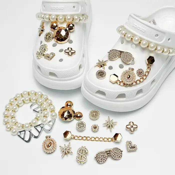 Ensemble de Breloques de Luxe en Strass et Cristal pour Chaussures, Collection Été 2026, Chaîne de Perles Élégante, Accessoires DIY pour Sabots, Décoration de Chaussures Designer pour Femmes