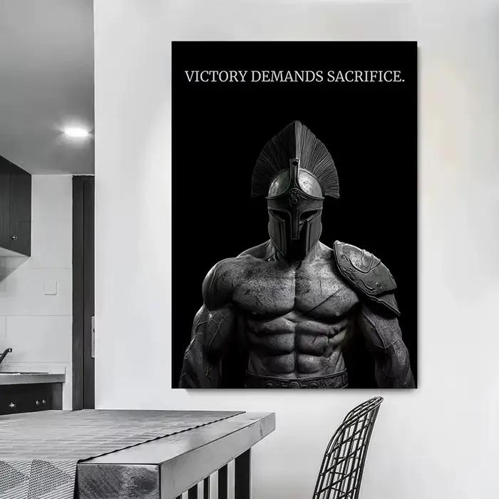 Statues romaines de guerriers spartiates peintes sur toile avec citations de motivation pour décorer maison ou salle de sport occasions spéciales