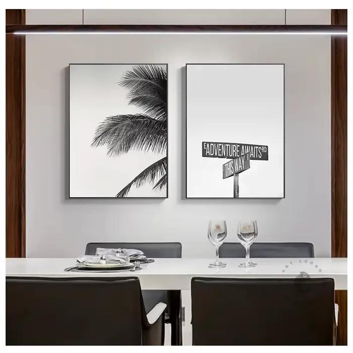 Affiches d'art murales avec palmier noir et blanc