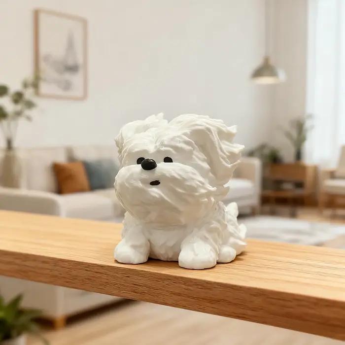 Statue de chiot de style croquis minimaliste | Adorables lignes soufflées au vent et en désordre