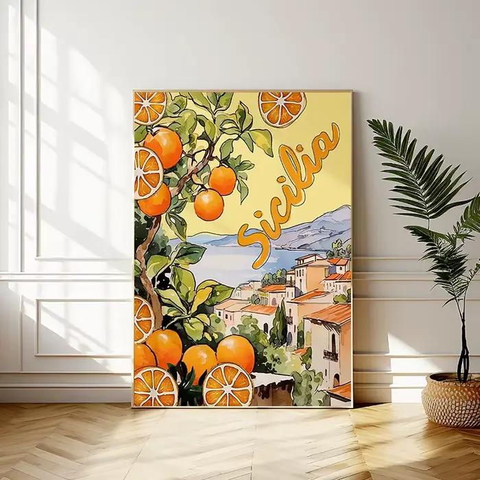 Affiches et imprimés de citron La Dolce Vita, peinture sur toile rétro Spritz, Santorin italie, affiche d'art murale de voyage, décor de salon