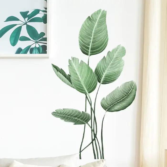 Autocollants muraux feuilles de plantes vertes tropicales pour salon décoration de chambre à coucher papier peint auto-adhésif PVC moderne occassions spéciales