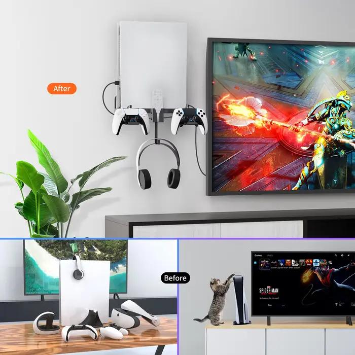 Support mural/de rangement pour console et manette PS5, livré avec un câble de charge pour manette, accessoire de jeu.