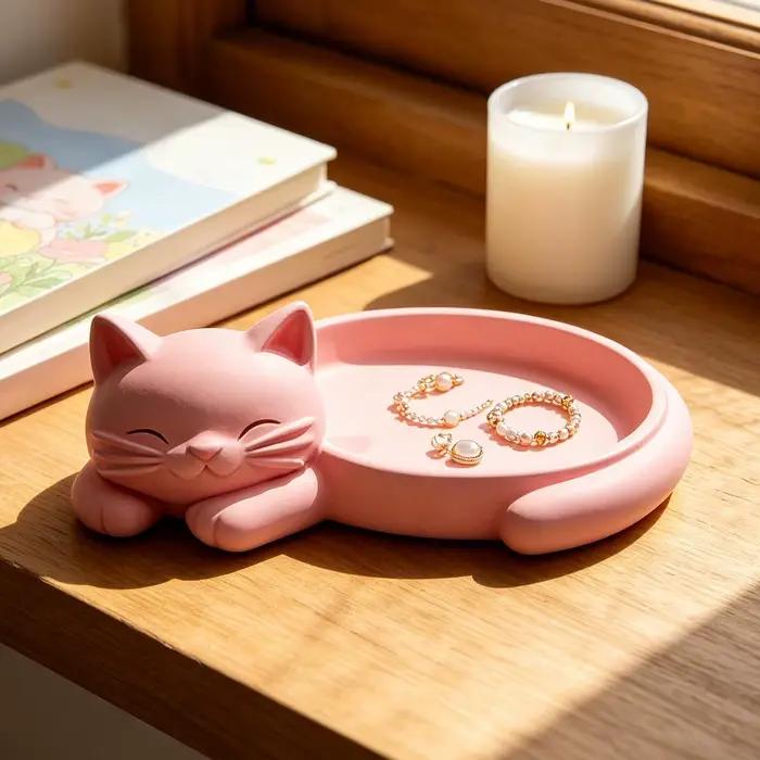 Plateau à bijoux décoratif en forme de chat