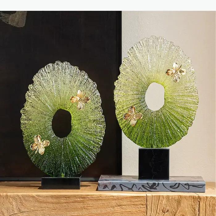 Ornements décoratifs papillon à anneau vert dégradé, décoration de bureau, anneau vert luxuriant, sculpture créative, décor esthétique de chambre
