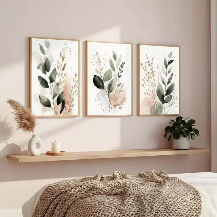 Ensemble d'art mural en aquarelle avec feuilles d'eucalyptus impression sur toile bohème minimaliste pour la maison occasions spéciales