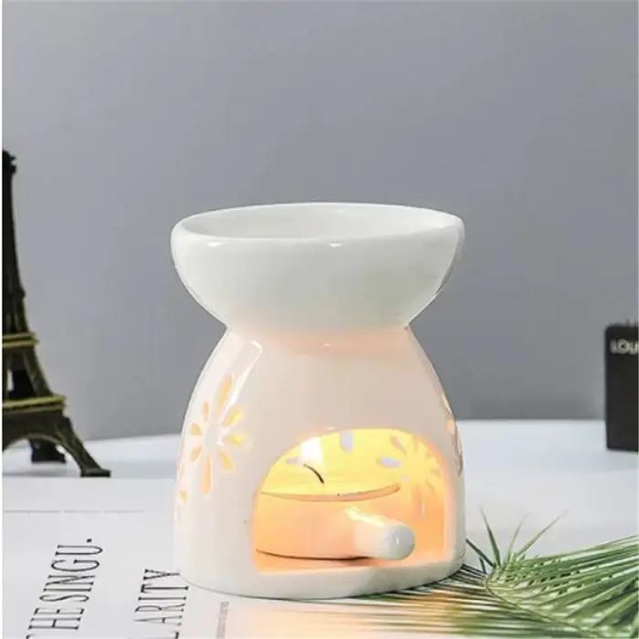 Brûleur d'huiles essentielles et diffuseur de parfum en céramique pour bougies chauffe-plat, lampe de nuit parfumée