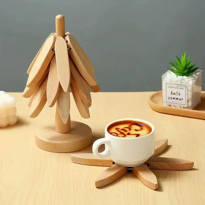 Support Design d'arbre Trivets en bois décoratif Anti-brûlure résistant à la chaleur tapis de Table dessous de verre