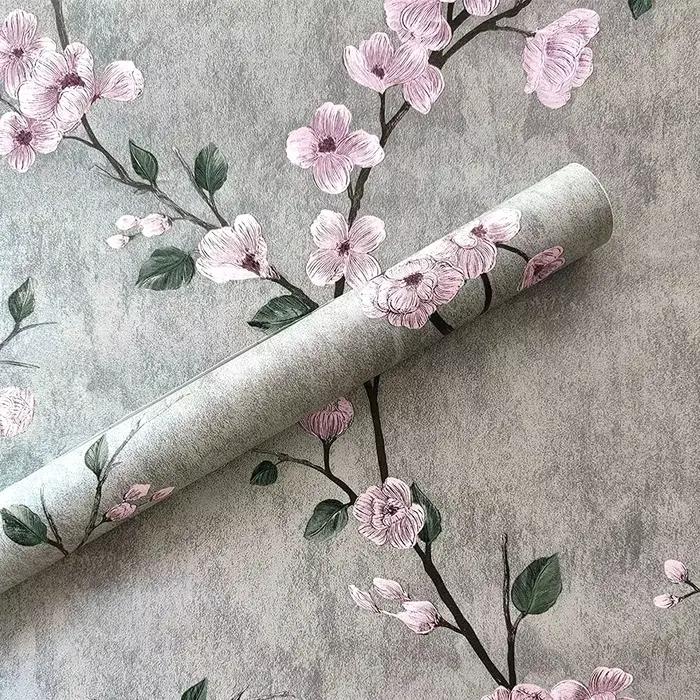 Papier peint à décoller et à coller gris Floral