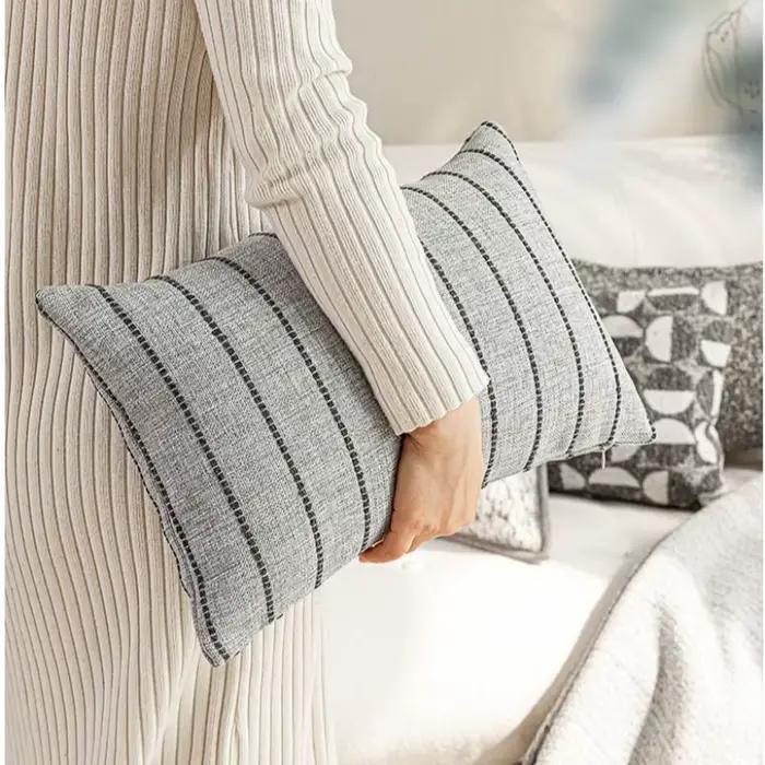 Housse de coussin en tissu mélangé de luxe haut de gamme, gris avancé, jacquard rétro tissé, douce et épaisse, pour canapé