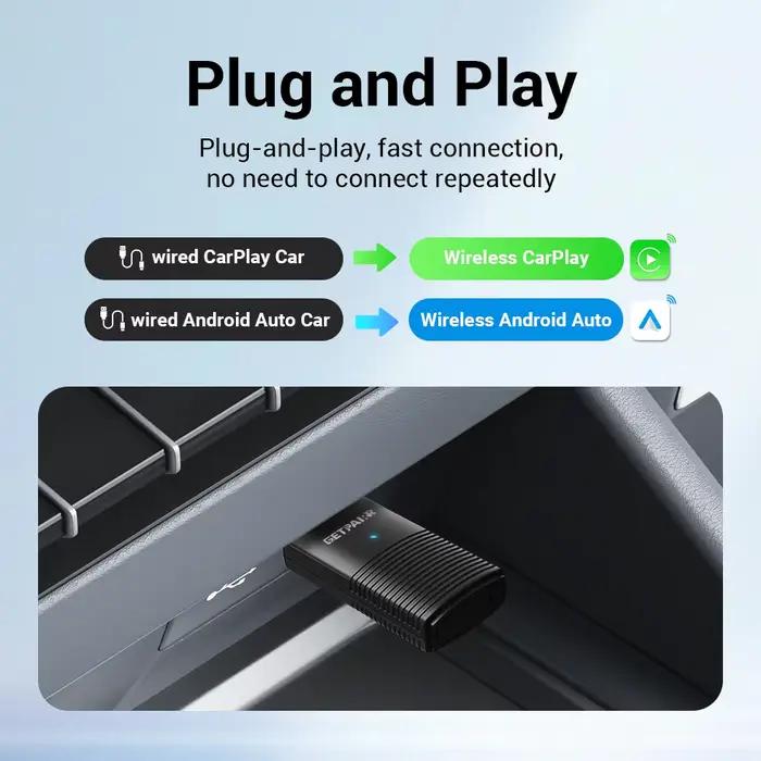 Pairr A1 Mini adaptateur CarPlay Android Auto sans fil 2 en 1 accessoires de voiture pour iPhone ou téléphone Android nouvelle mise à niveau OTA 2025