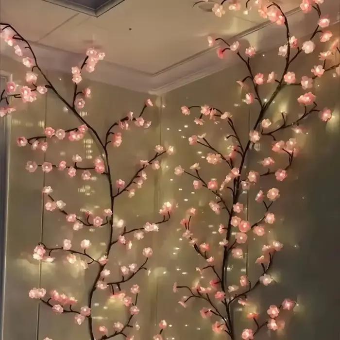 Cerise LED branche d'arbre lumières pour mur fleur de cerisier saule vigne brindille décor guirlande décorations de noël intérieur maison mur porte