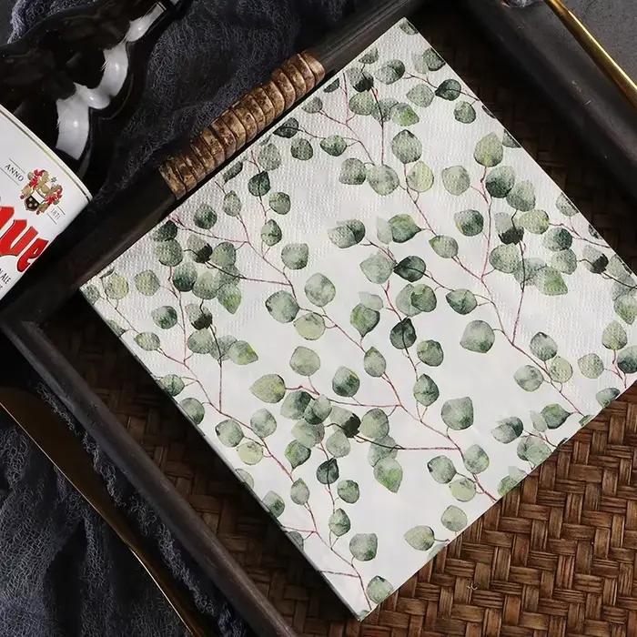 Serviette imprimée forêt feuilles d'eucalyptus serviettes en papier colorées hôtel Western Restaurant décoration de
