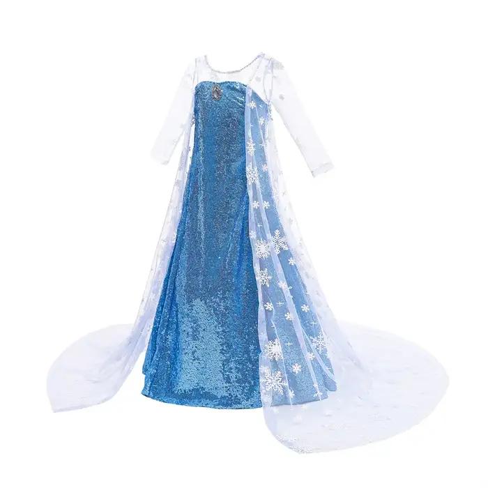 Robe Elsa pour filles, costume de princesse reine des neiges fantaisie avec cape, robe de carnaval d'Halloween