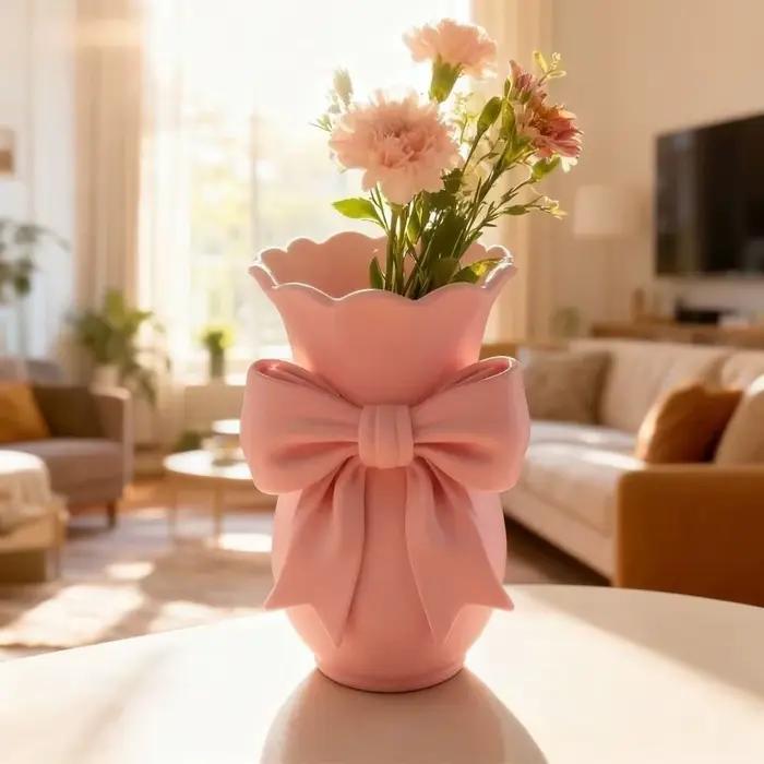 Vases à fleurs en forme de nœud rose au design torsadé