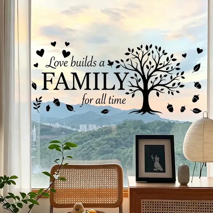 Autocollant mural inspirant « L'amour construit une famille »