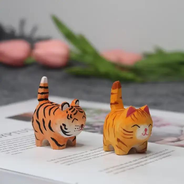 Statue de chat Orange en bois fait à la main