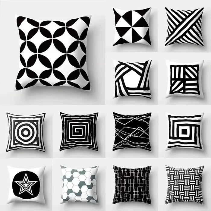 Housse de coussin géométrique noir et blanc