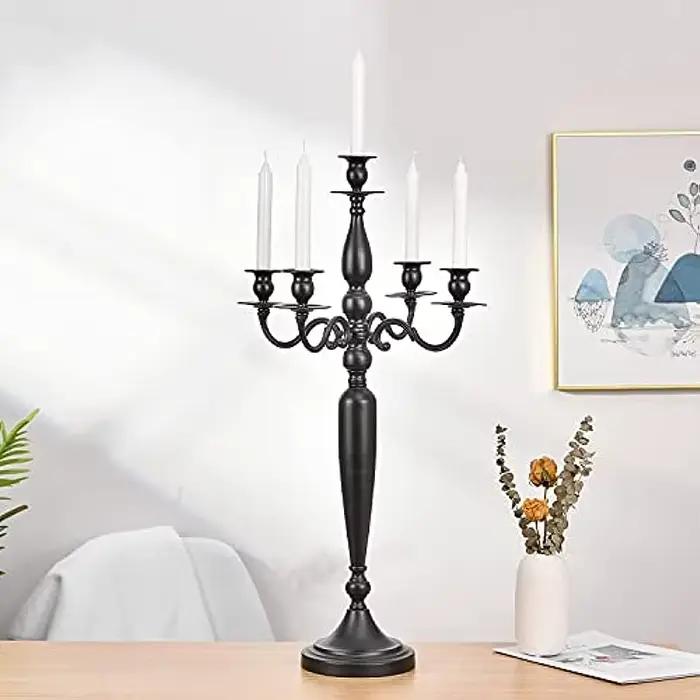Candelabre en or noir 5 bras pour décoration de table élégante occasions spéciales mariage Noël