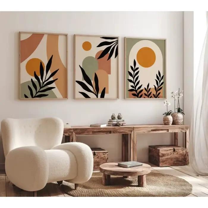 Art mural abstrait bohème en terre cuite