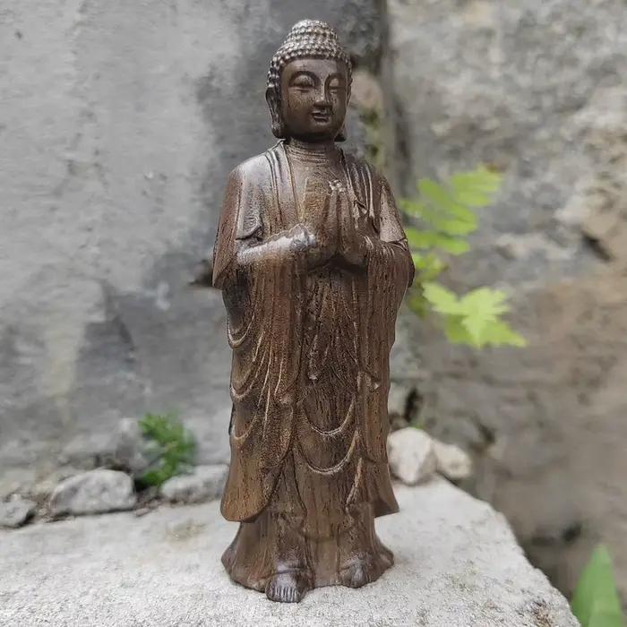 Statue de Bouddha en bois sculptée à la main de 3