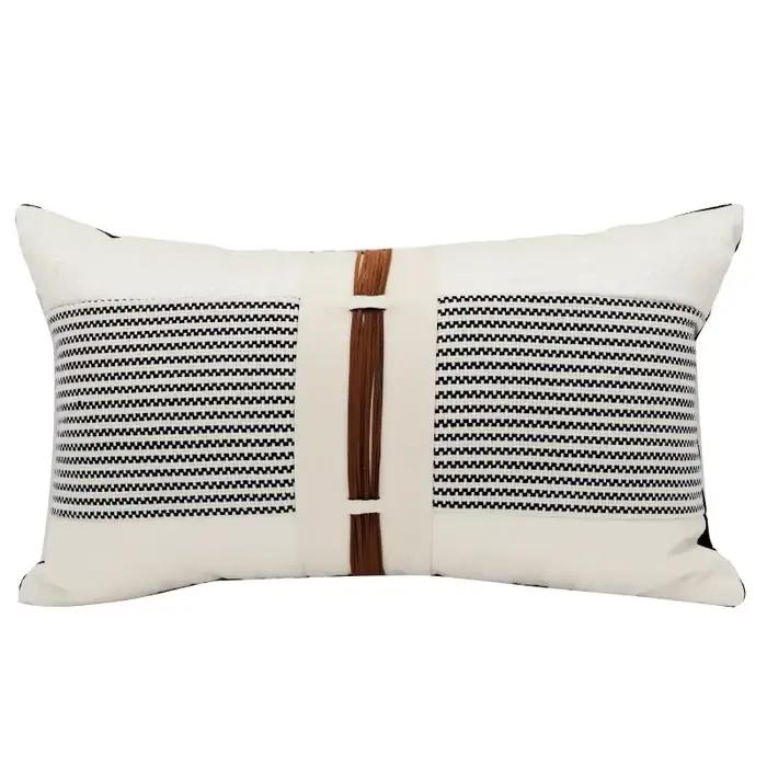 Housse de coussin en cuir PU tissé à la main