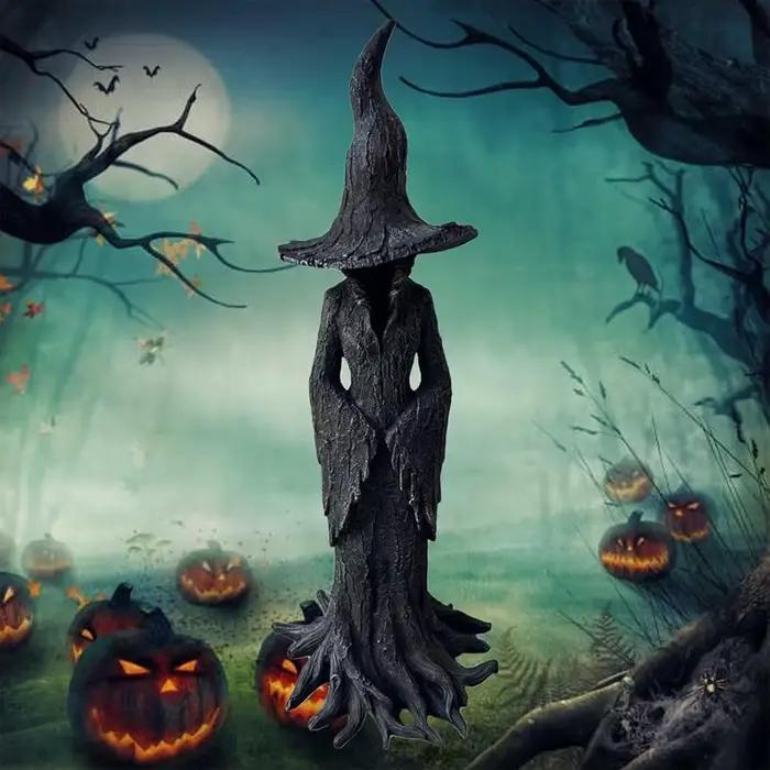 Statue de sorcière en baril craquelé noir figurine gothique en résine ornement fantastique foncé décoration de magicien rétro à offrir pour femme occasions spéciales