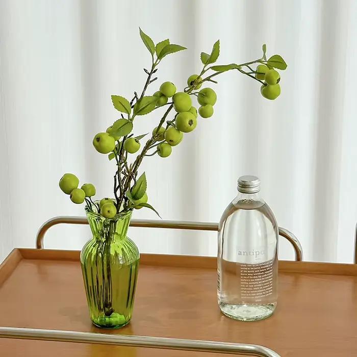 Vase en verre vert vintage à bord festonné vase de table élégant pour fleurs séchées ou artificielles décoration de salon bureau occasion spéciale