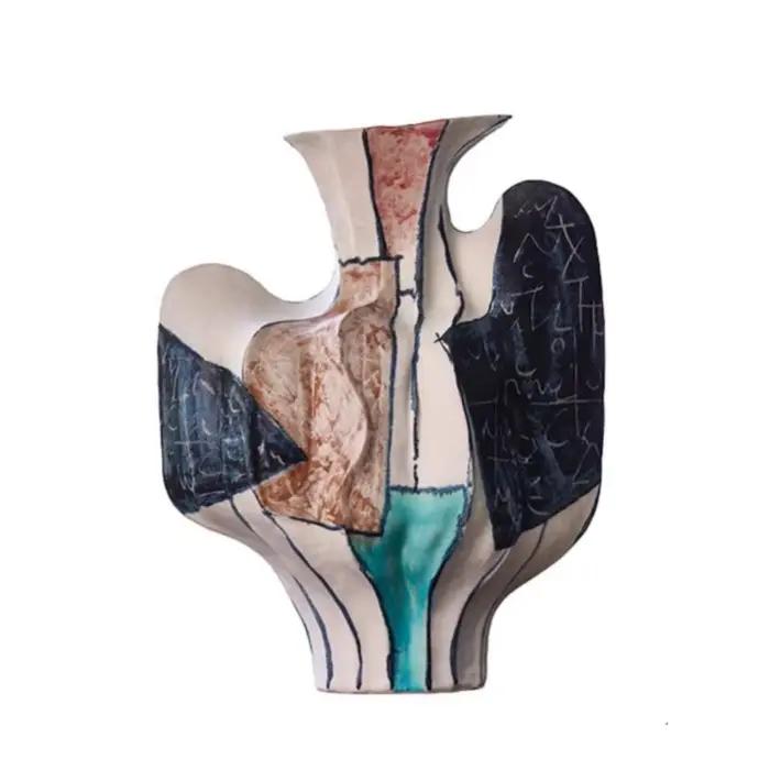 Vase en céramique peint à la main, vase à fleurs coloré, accessoires pour arrangements floraux, pot pliable abstrait, accessoires de décoration pour la maison