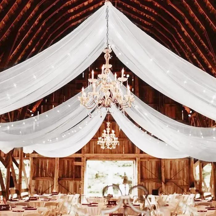 Rideaux de plafond en tissu blanc transparent pour décoration de toit d'arc de mariage