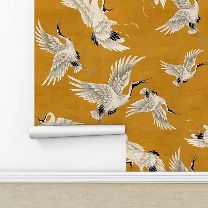 Autocollants muraux d'oiseaux grue Chinoiserie