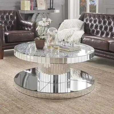 Table basse centrale creuse avec plateau en verre, meubles miroir de salon
