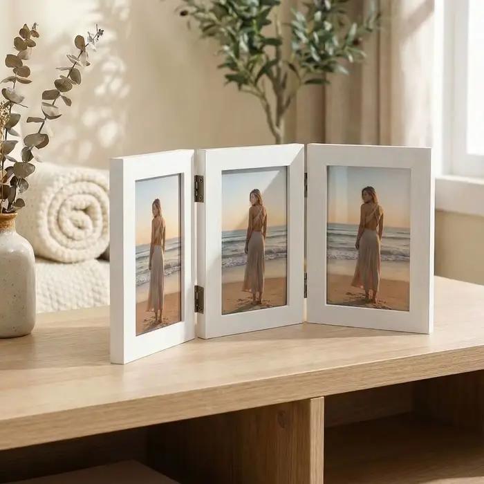 Cadre photo rectangulaire pliable, cadre triplex, cadre photo durable, ornements, cadre photo moderne simple à charnière, décoration de salon