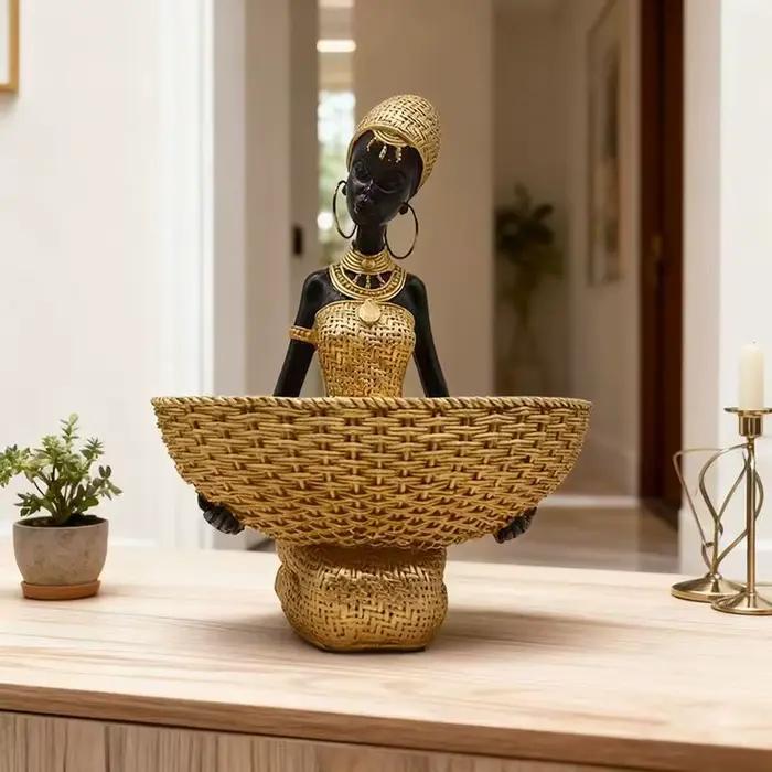 Sculpture de femme en résine de Style africain, décor avec boîte de rangement, décoration Tribal artisanale pour la maison, organisateur en résine, rangement de bijoux pour la maison