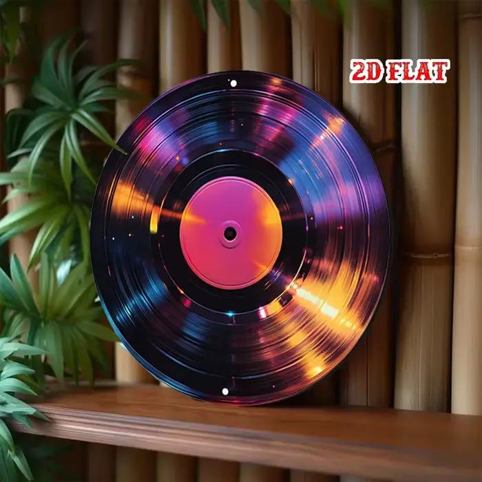 Décoration murale ronde en aluminium – Design disque vinyle avec reflets et étincelles colorés