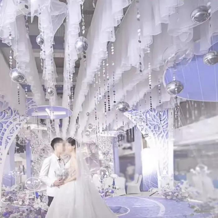 Rideaux de plafond de mariage en tissu Tulle en forme de S