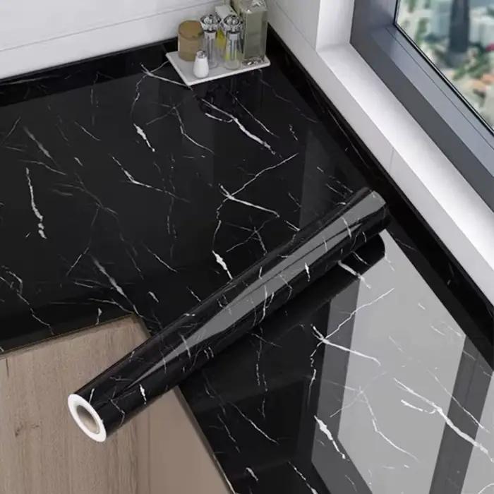 Autocollant de degré d'huile de marbre noir et blanc