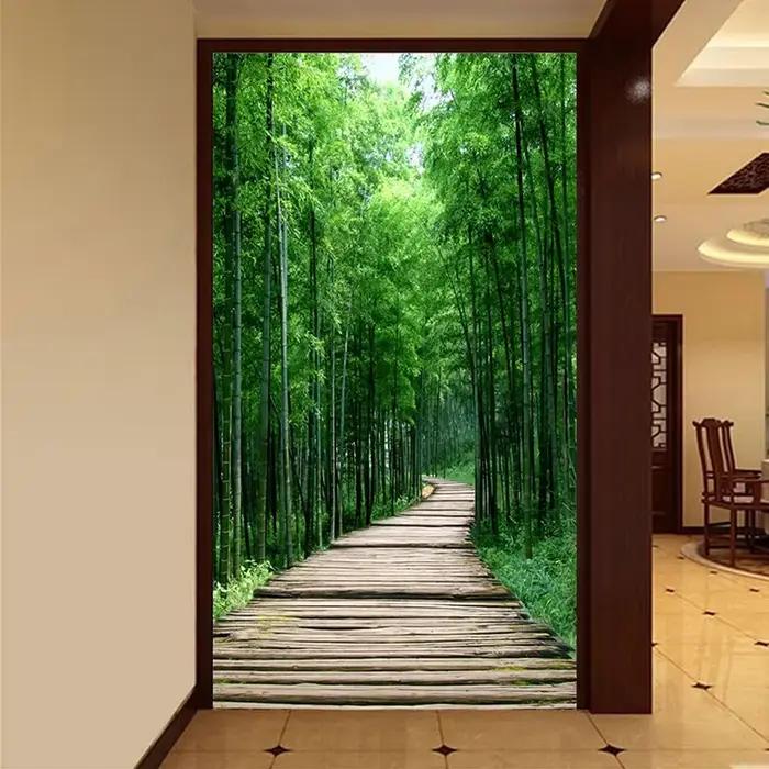 Papier peint Photo 3D personnalisé forêt de bambou vert petite route salon entrée couloir décoration peinture murale