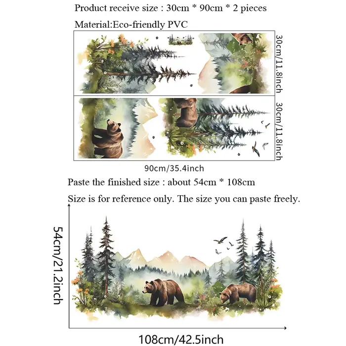 Autocollants muraux ours brun forêt peint