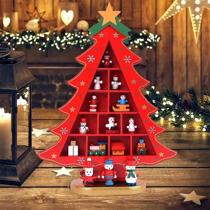 Décorations d'arbre de noël en bois 1 pièce, ornements d'arbre de noël, artisanat d'arbre de noël avec bases, décorations de noël, cadeaux